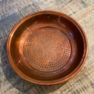 Vintage 10” Copper Colander Strainer Sifter Sieve w/ Hanging Ring